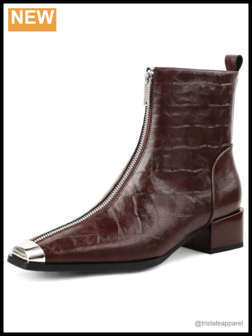 Ankle Boots Low Chunky Heel Genuine Leather Square Toe Booties